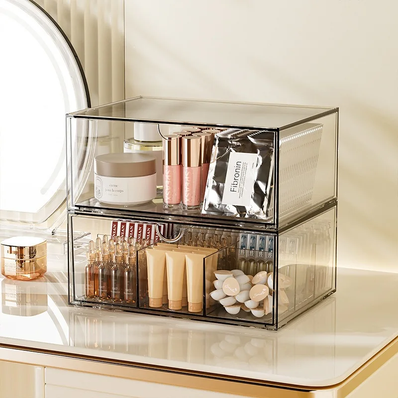 Cosmetics Can Be Stacked Desktop Transparent Drawer Type Skin Care Product Compartment Box Dustproof Large-capacity FinishingBox