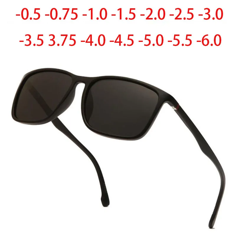 Square Polarized Sunglasses Men Thin Leg Anti Glare Minus Tea Lens Prescription Sunglasses Diopter 0 -0.5 -0.75 -1.0 To -6.0