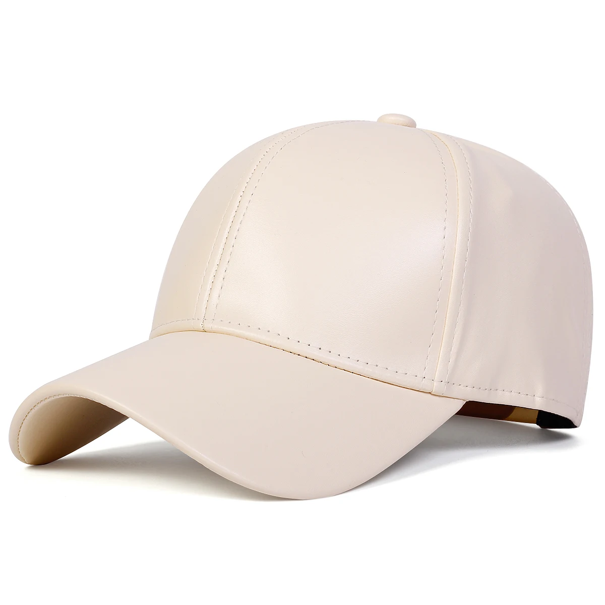 Unisex-Baseballmütze aus PU-Leder mit hellem Panel und einfarbigem Design, verstellbar für Frühling und Herbst, lässiger Sonnenschutzhut für den Außenbereich – Detail 8
