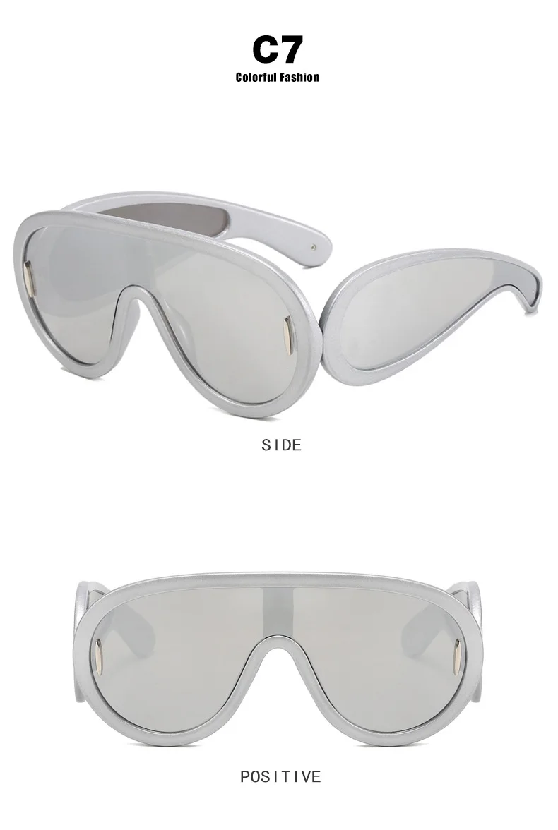 Einteilige Punk Sonnenbrille Frauen Männer übergroße futuristische große Rahmen Brille Sonnenbrille Hip Hop Spiegel Pilot Schild Brille – Detail 10