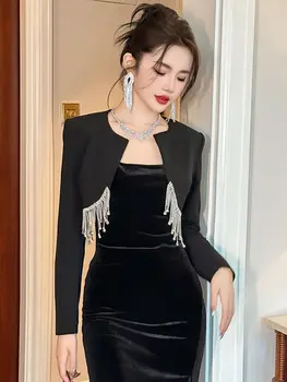 新款女士優雅奢華黑色正式短版西裝外套,時尚性感露臍大衣夾克,女士開襟外套 10 最佳銷售 短版西裝外套 - №3