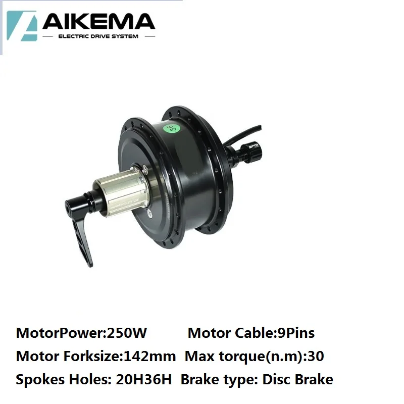 

AKM Inner Rotor Brushless Geared Rear Hub Motor, 36V 250W High Torque 35N.m Thru-axle E-Bike Motor, 142mm 36 Holes Electric Bicy