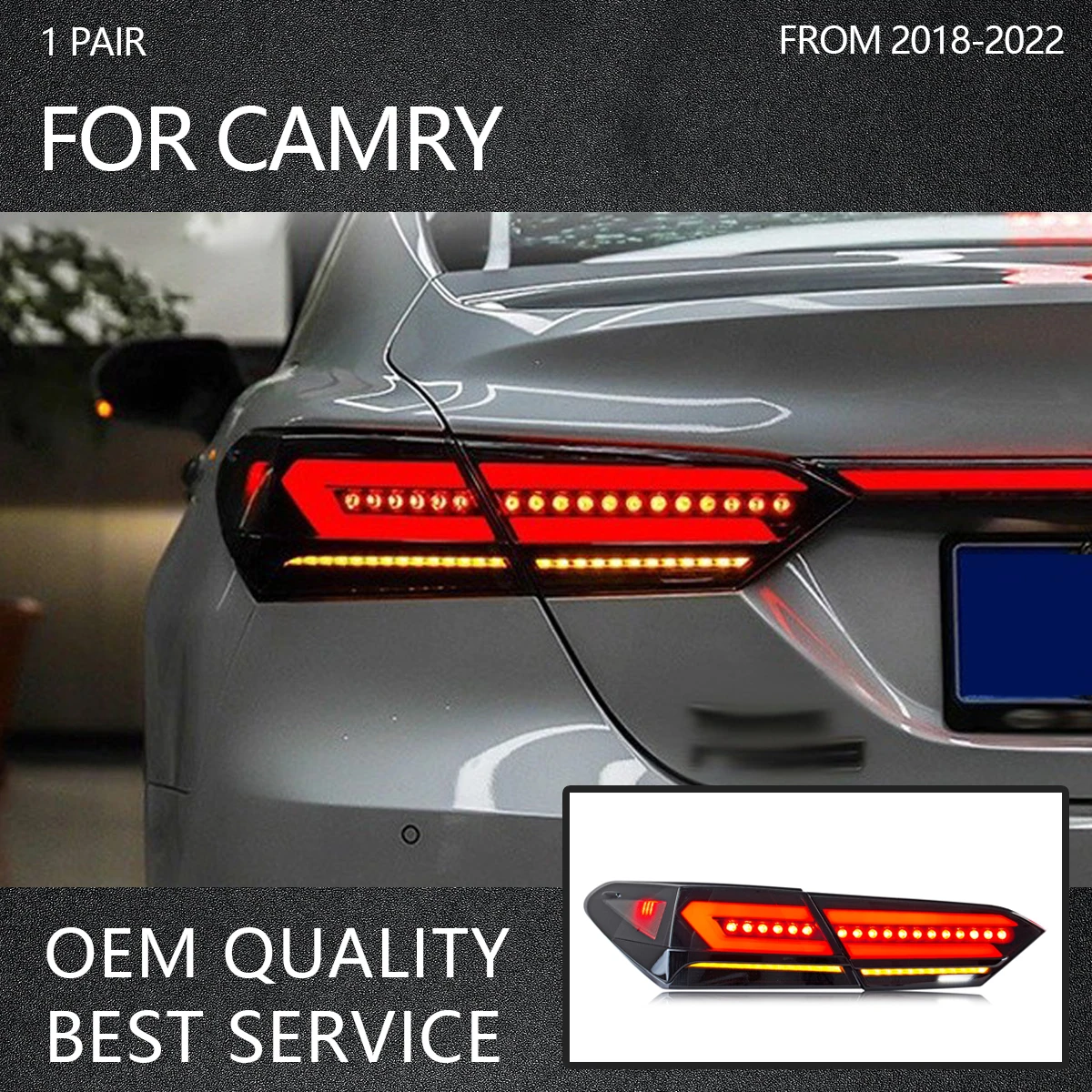 LED Through Tail Light Rear Taillights DRL Sequential Turn Signal Brake Lamps For Toyota Camry 8th Gen 2018-2022