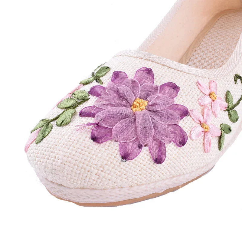 CEYANEAO Embroidered Women Shoes Ethnic Natural Linen Shoes Slope Heel Retro Cloth Canvas Soft-soled Dance Single ShoesE1360