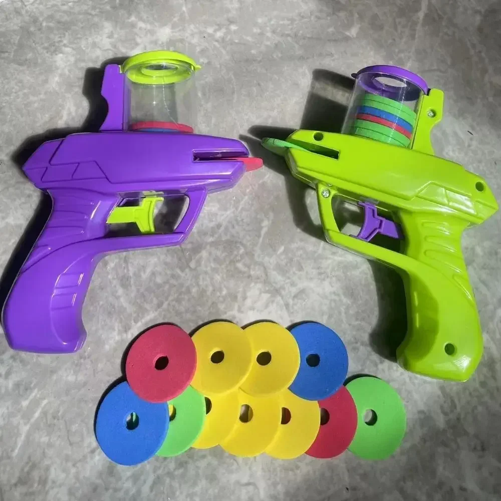 Jogo ao ar livre mini disco arma brinquedo disco voador tiro lançador arma dupla pai-filho interativo crianças brinquedo para meninos presentes