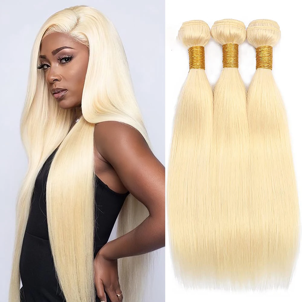 

613 Blonde Colored Straight Bundles Human Hair 30 Inch Brazlian Hair Weave Bundles 1/3 Pcs Raw Sew in Human Hair Extensions