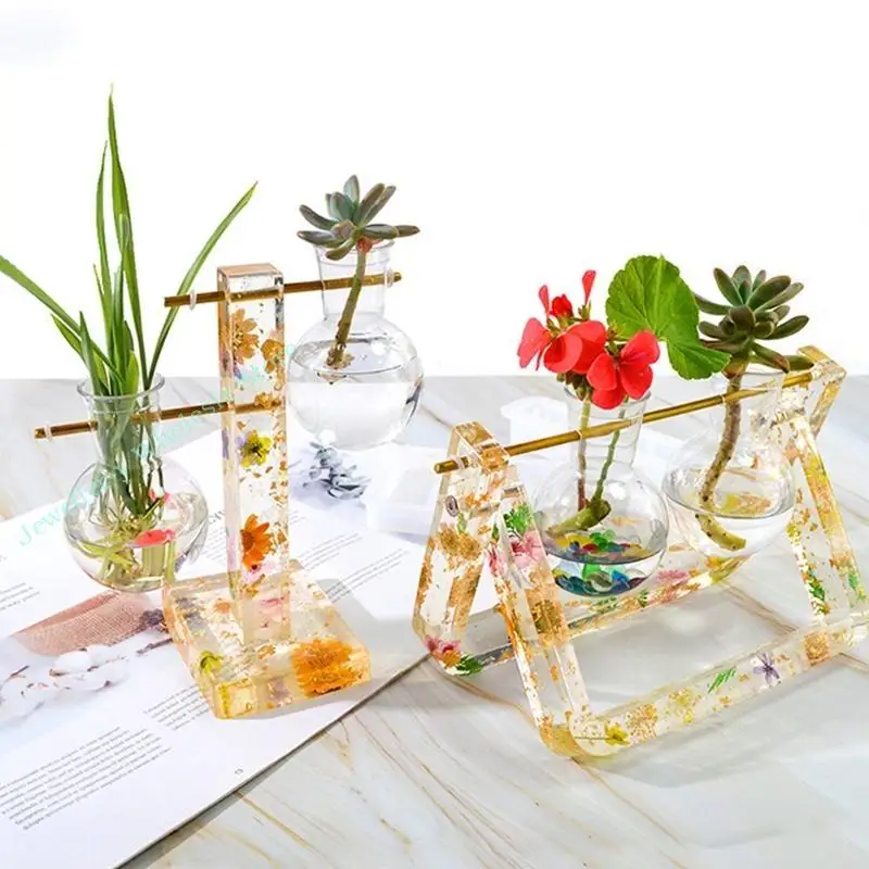 

R7UF U-shaped T-shaped Vase Stand Silicone Mold Practical Bulb Vase Metal Rotating Rod for Hydroponics Jewelry Accessories
