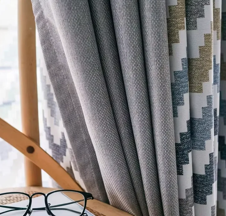 Geometric Rice Grain Linen Luxury Mosaic Printing Blackout Nordic Window Door Kitchen Elegant Curtains for Living Room Bedroom