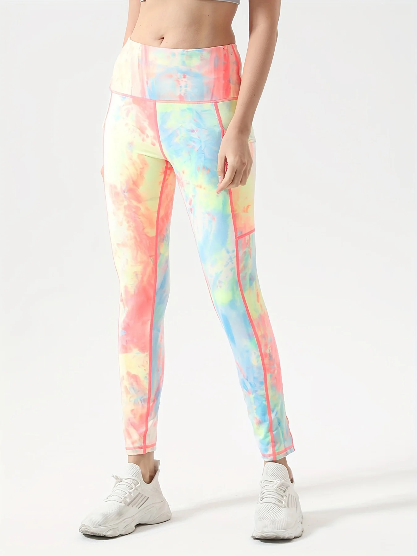 سراويل يوجا على شكل الورك الخوخي مصبوغة بربطة عنق عالية الخصر للتحكم في البطن سراويل لياقة بدنية للسيدات لباس ضيق للجري