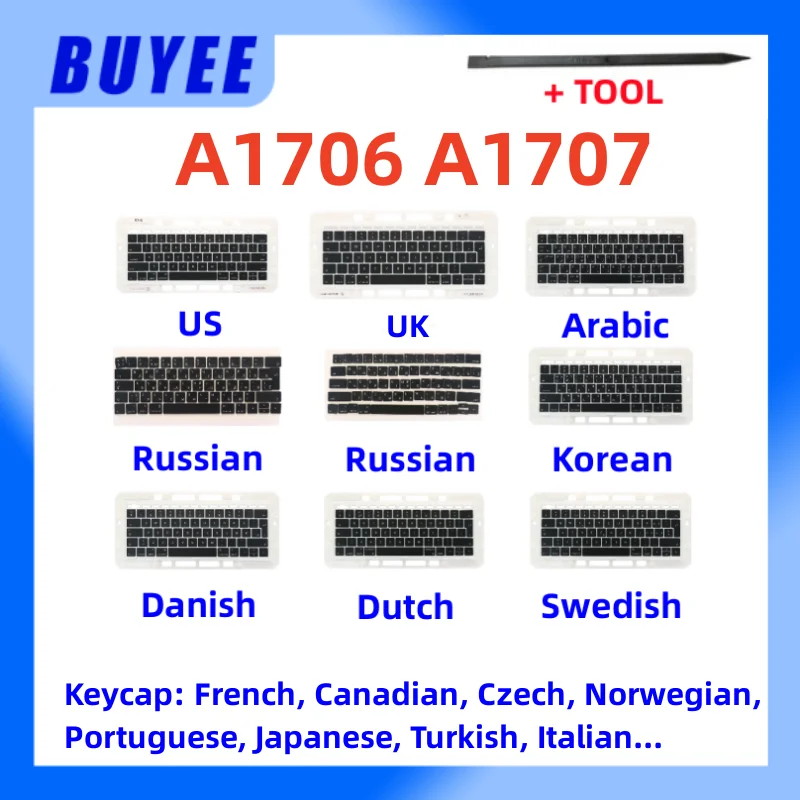 

New A1706 A1707 Keyboard Keycap US UK RU AR KR French Swiss For MacBook Pro 13.3" A1706 15.4" A1707 Full Key Cap 2016 2017 Year