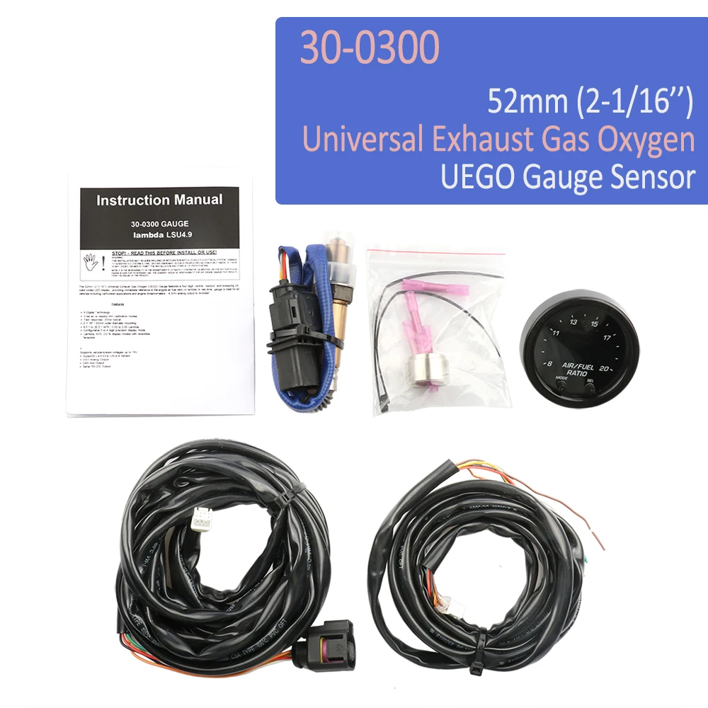 30-0300 GUAGE Lambda LSU4.9 UEGO oxygen sensors 52mm (2-1/16’’) Universal Exhaust Gas Oxygen (UEGO) Gauge