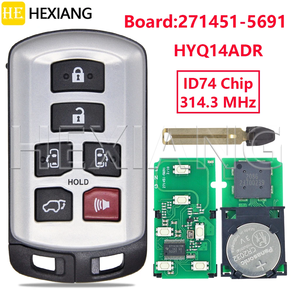 

HE HYQ14ADR ID74 Chip 314.3MHz Board 271451-5691 Car Remote Key For Toyota Sienna 2011 2012 2013 2014 2015 2016 2017 2018 2019