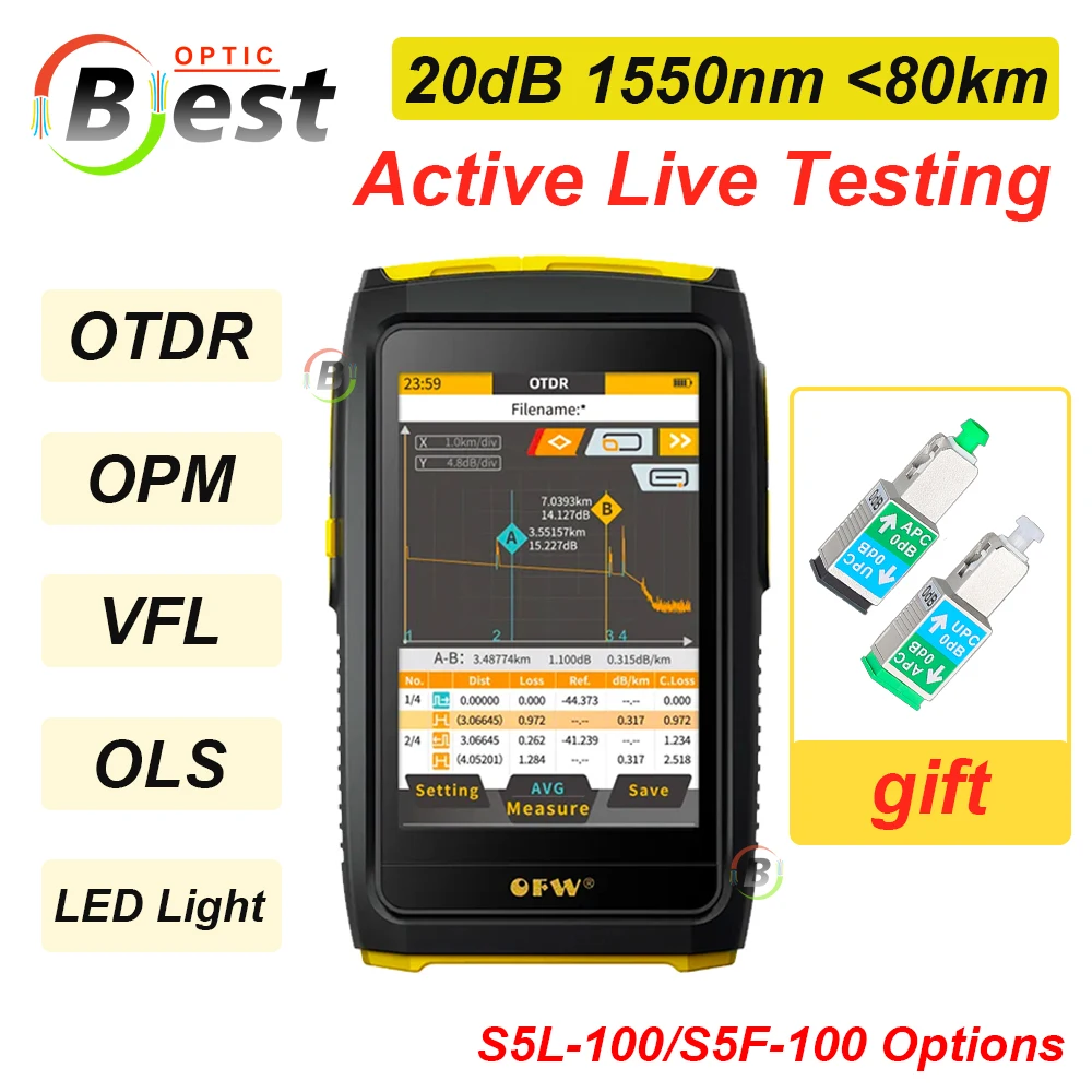 OFW Mini OTDR Handheld Active Live Fiber Tester 1550nm 20dB Optical Reflector Reflectometer Touch Screen OPM VFL Event Map