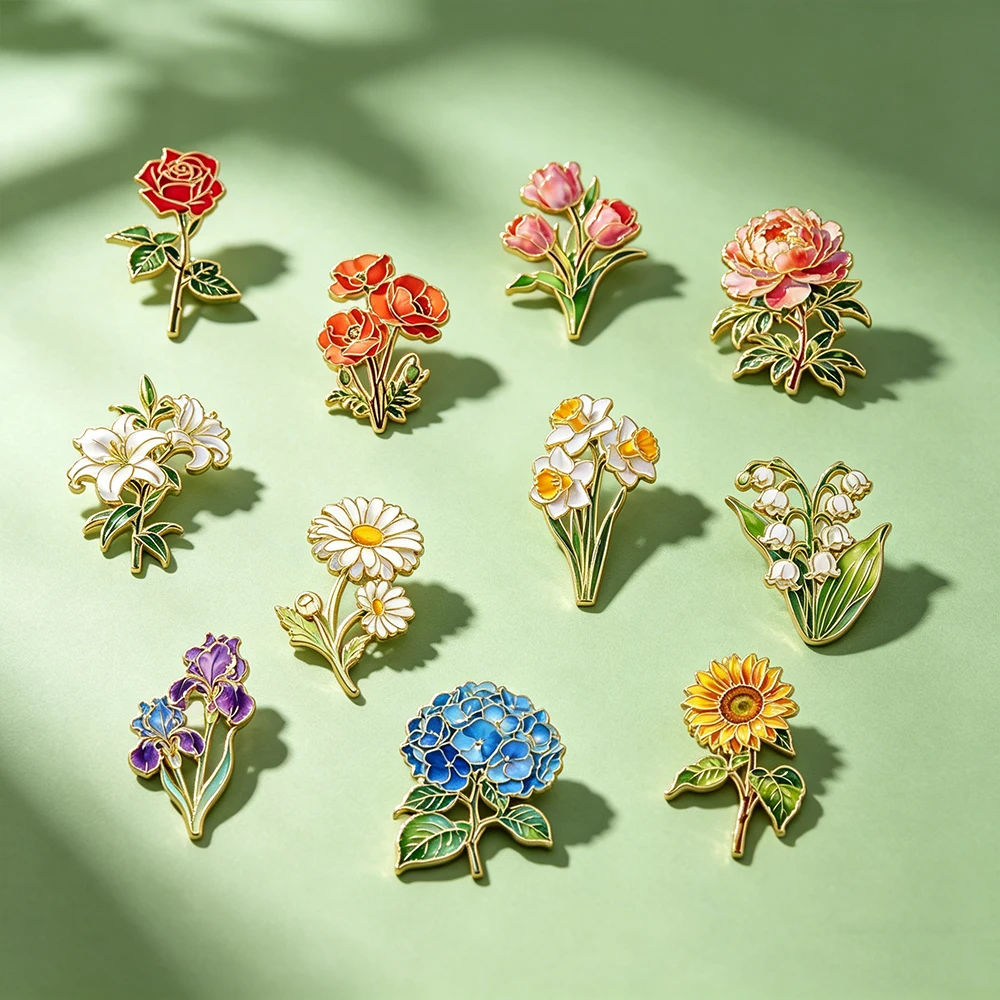 Elegante botanische Emaille-Blumenanstecker, sortierte Pflanzen-Reversbroschen, Natur-Abzeichen für Kleidung, Damen-Modeaccessoires – Detail 5
