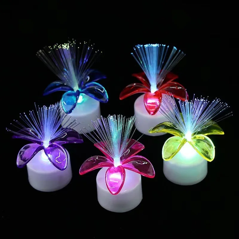 24pcs LED Colorful Fiber Optic Candle Rose Flower Small Night Light Glow Toy Birthday Decoration Party  Halloween
