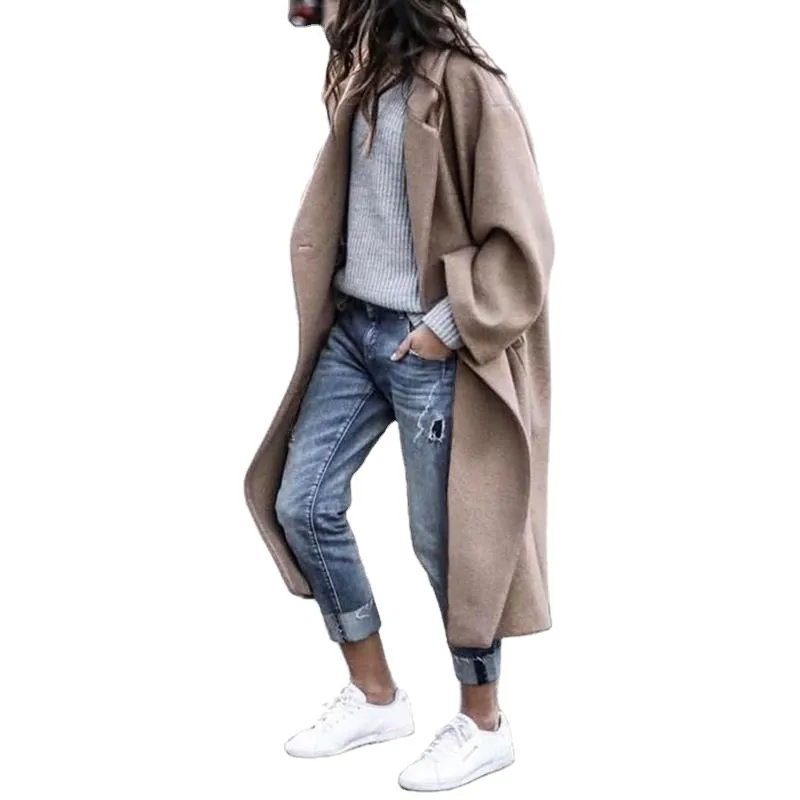 Warm Woolen Coat Long Casual  Color Women's Autumn Winter Fashionable Chinese Brand Outerwear Comfortable Medium Thick