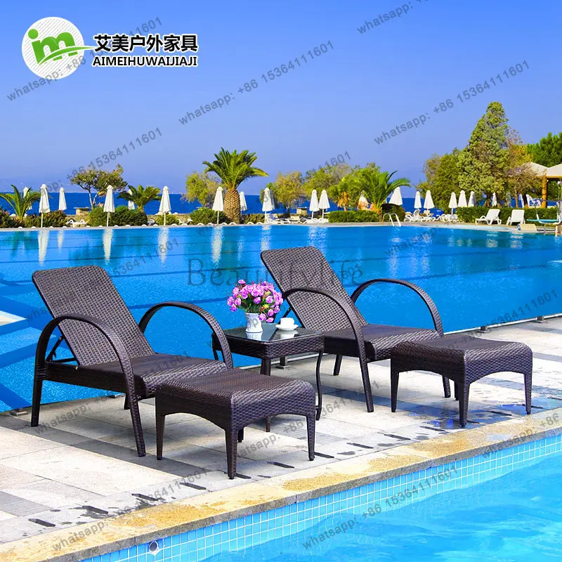 Outdoor Loungers Villa Courtyard Swimming Pool Beach Chairs Outdoor Outdoor Terrace Hot Spring Spa Club Rattan Bed