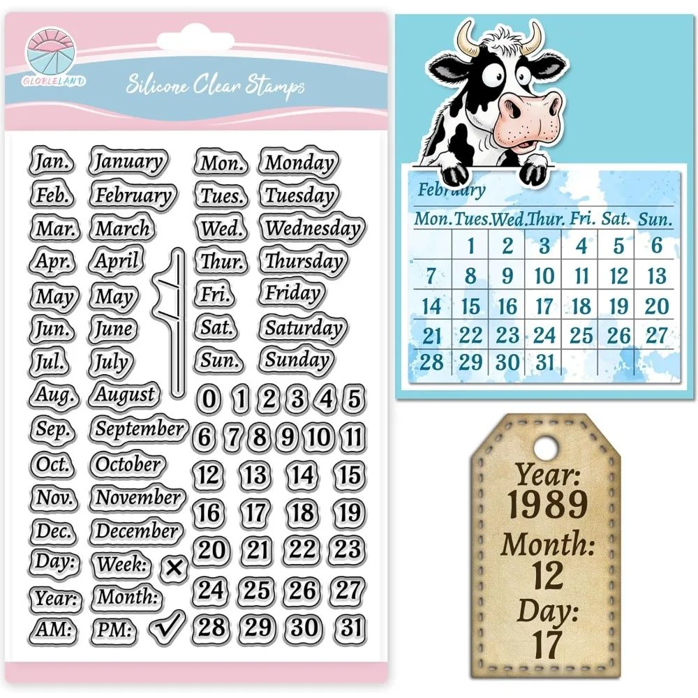 Calendar Clear Stamp for Scrapbooking Week Month Silicone Stamps Date Time Transparent Stamp for Card Making DIY Embossing