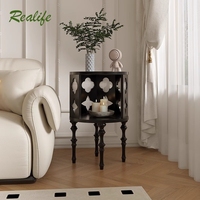 Realife French Retro Solid Wood Edge Table Living Room Sofa Side Small Coffee Table Antique Style Circular Storage Corner Table