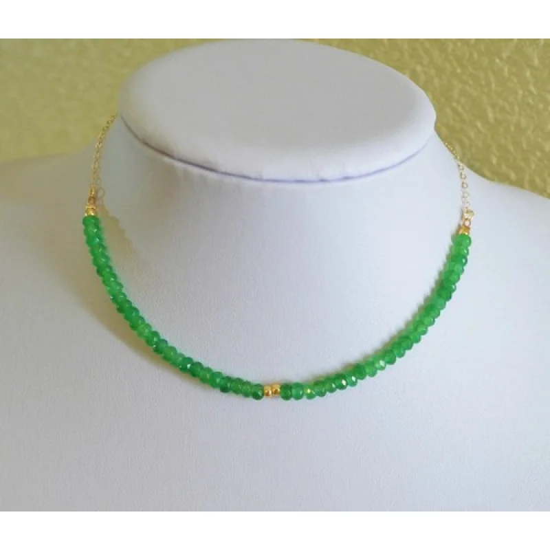 

Natural Faceted 4mm Green Emerald Yellow Gold Handmade Choker Necklace
