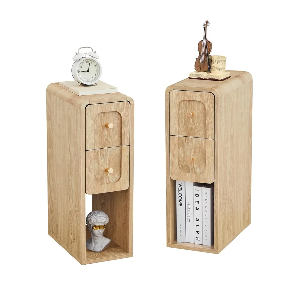 

Набор из 2-х узких деревянных прикроватных тумбочек с 2 ящиками, винтажный приставной столик, на заказ