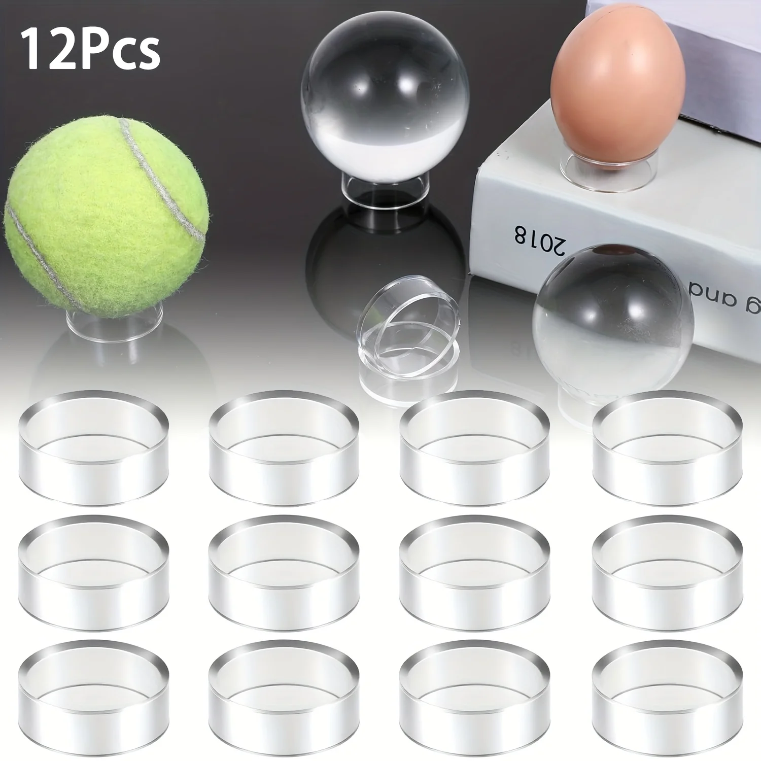 12Pcs Sphere Holder Clear Crystal Glass Ball Stand Round Baseball Display Stand Plastic Ball Stand Holder Rings for Golf Ball