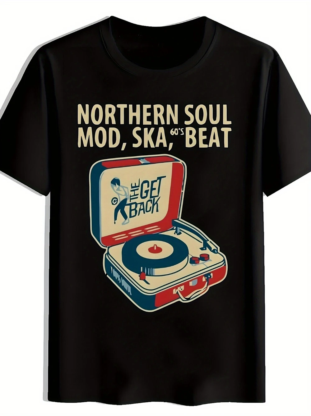 Herren Vintage 60er Retro Plattenspieler Grafik T-Shirt Northern Soul Mod Musik Design mit Plattenspieler Baumwolle Schallplatten-Print