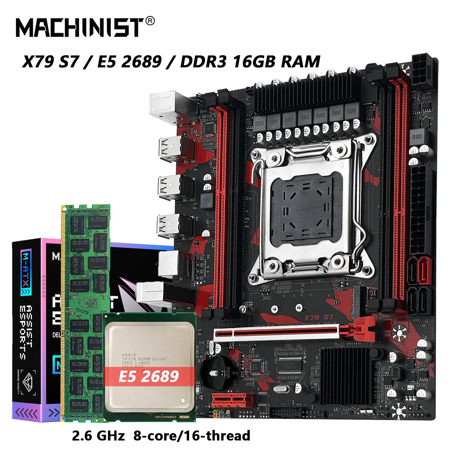Combo de Placa Base MACHINIST X79 S7 LGA 2011 con CPU Intel Xeon E5 2689, DDR3 1*16GB RAM, Ranura M.2 NVME Opcional, Kit