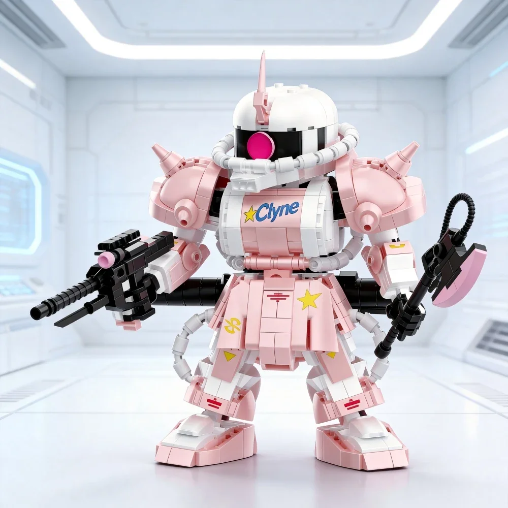 892PCS Pink Zaku Mecha Building Set Anime Robot Model with Weapons & Armor Diorama Gift for Adult Collectors