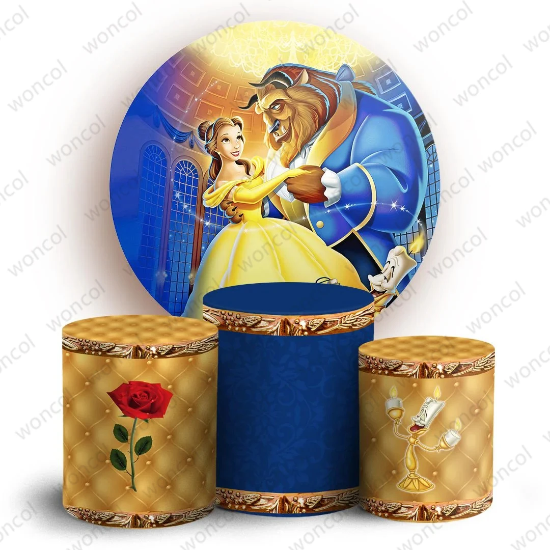 Beauty And The Beast Round Cover Disney Princess Belle Birthday Backdrop Beauty And The Beast Cylinder Cover Photocall Prop