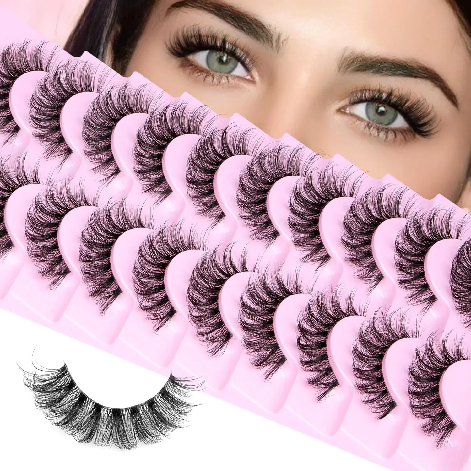 10 Paar natürliche Wimpern flauschige Wimpern d Locken Wimpern 3d Volumen wispy falsche Wimpern Streifen klare Band Wimpern Pack