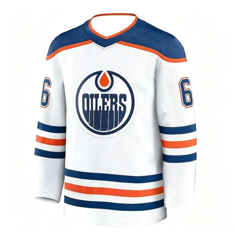 Edmonton Oilers #6 Bieber White Ice Hockey Jersey Men Stitched Number Name Uniform Classic Striped Long Sleeve Fan Sportswear
