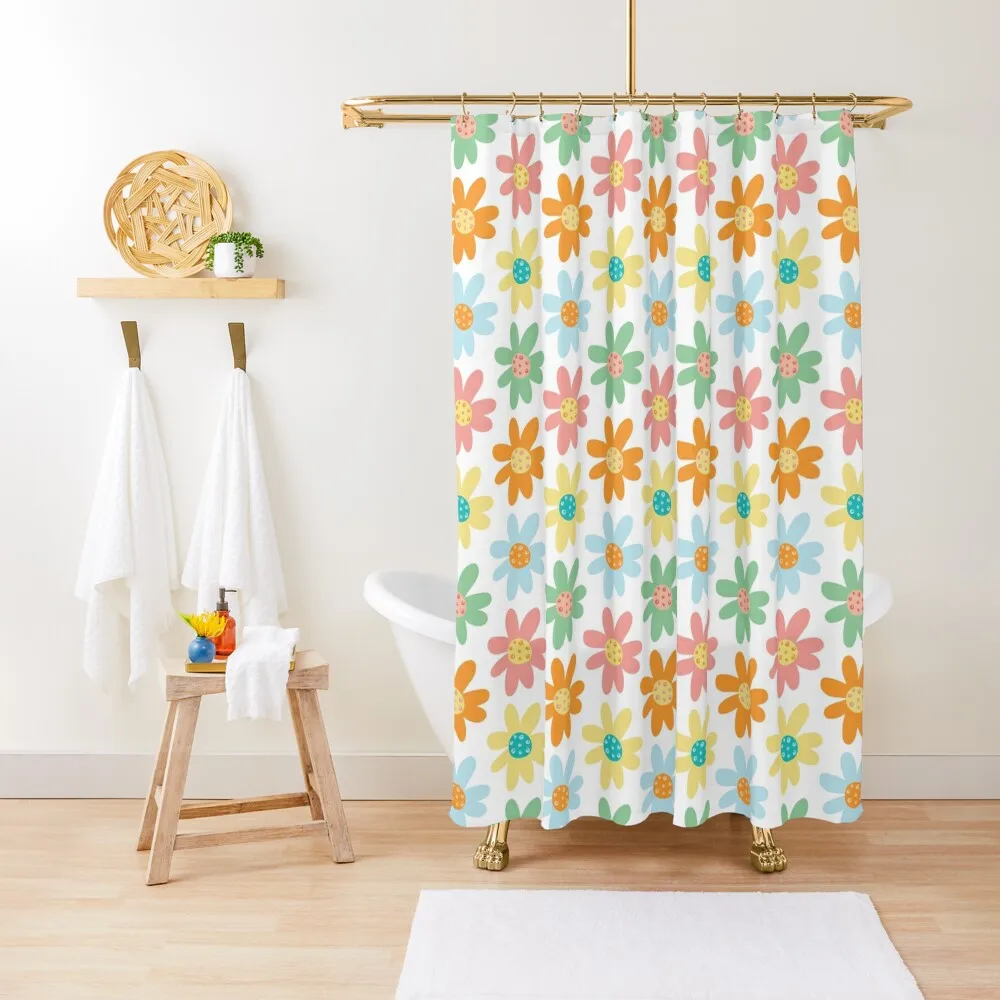 

Groovy colorful spring flowers boho indie floral print white Shower Curtain Waterproof Shower Shower Set Window Curtain