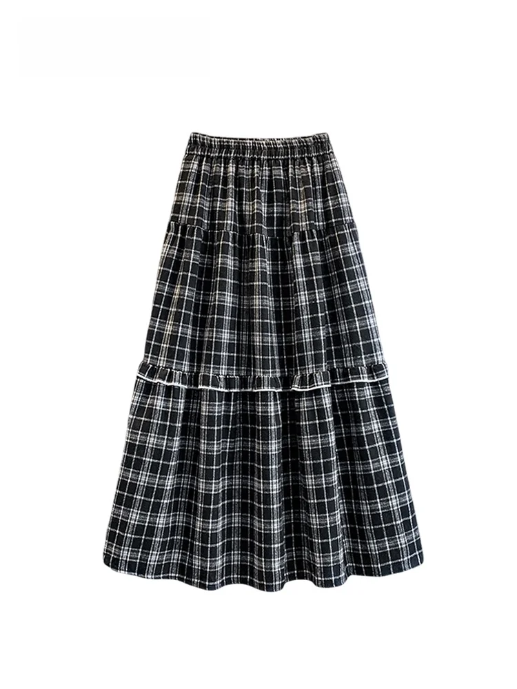 

plus Size Vintage Plaid Casual Skirt Women Autumn Winter New Sle Pear aped Body Casual Dres High Waist A-Line Skirt