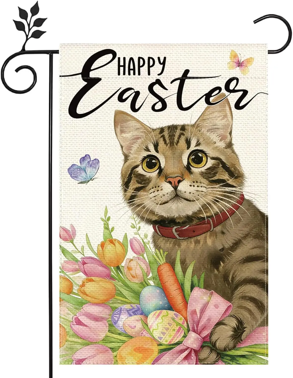 Cat Happy Easter Bunny Eggs Garden Flag 12x18 inches Double-sided Burlap Outdoor Home Garden Lawn Farm Seasonal Spring Summe ZZM