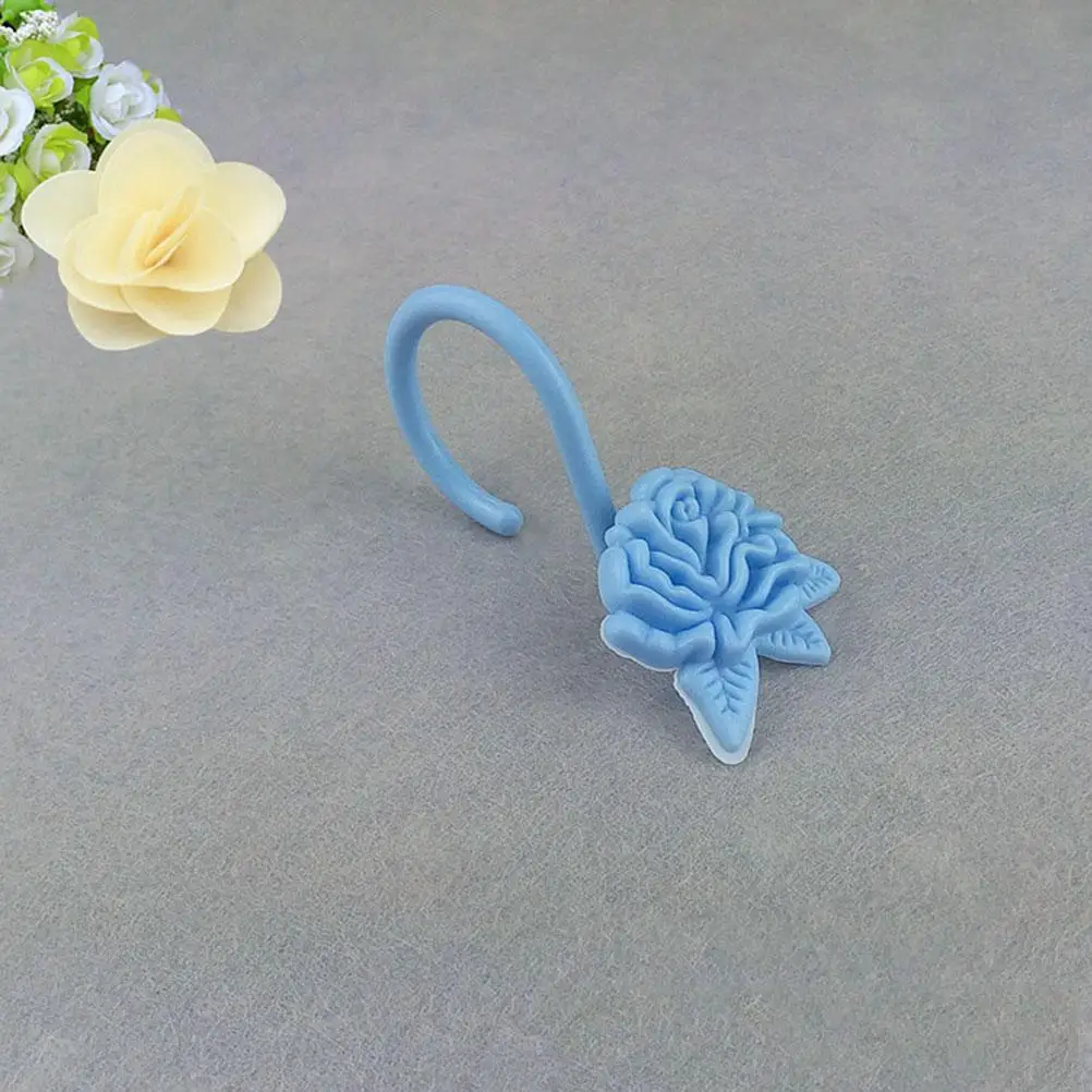 

18pcs Plastic Shower Curtain Hooks Rose Shape Decor Bath Drape Loop Clip Glide Rings Hangers (Green, Blue, Purple, White, Pink a