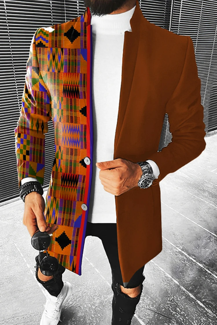 Autumn and Winter New Longfengni 3D Printing Mid Length Coat Pocket Fashion Casual European and American Men's Jacket S-5XL