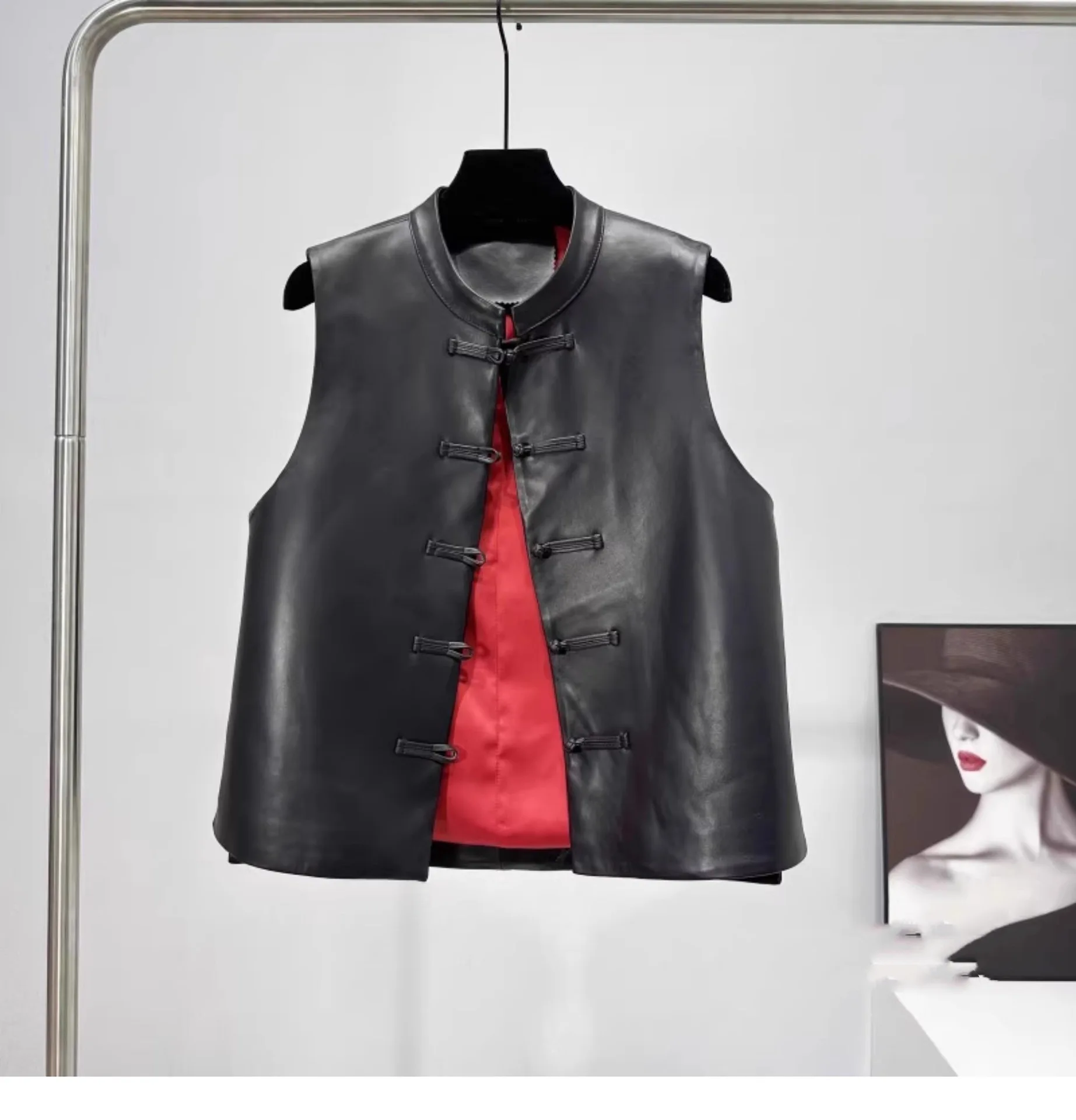 2024 | New Style Performance | Genuine Leather Vest Women's  New Short Sheepskin Casual Chinese Style Button Leather Coat