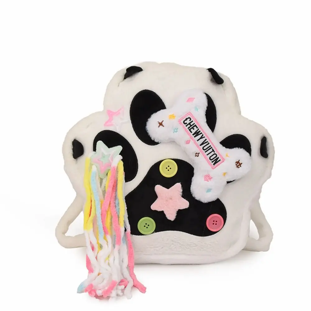 Sac à dos en peluche patte de chat de grande capacité, sac à dos multifonctionnel Lolita en peluche os de patte de chat, cartable d'étudiant de chat de dessin animé Ins