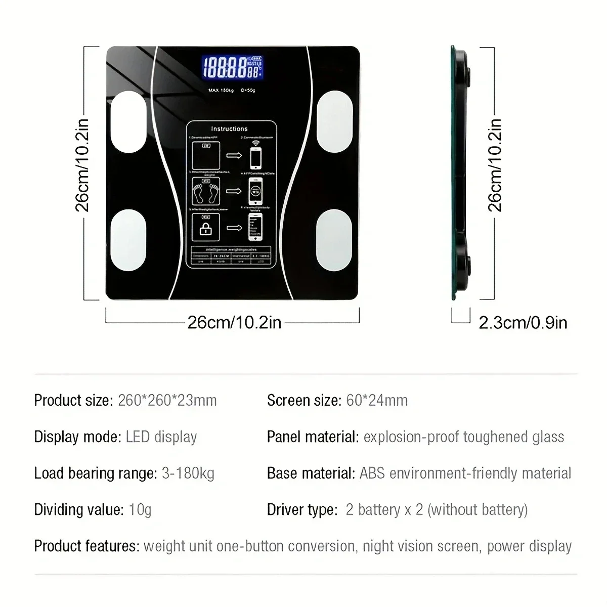 Intelligent Bluetooth electronic weight scale: wireless digital bathroom scale, precise measurement of body fat percentage