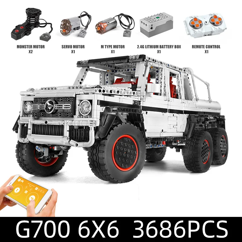 Mould King 13061 Technisches Auto-Spielzeug: APP- und RC-gesteuerter motorisierter G63 6X6 Offroad-SUV-Bausatz, Bausteine, Kindergeschenk