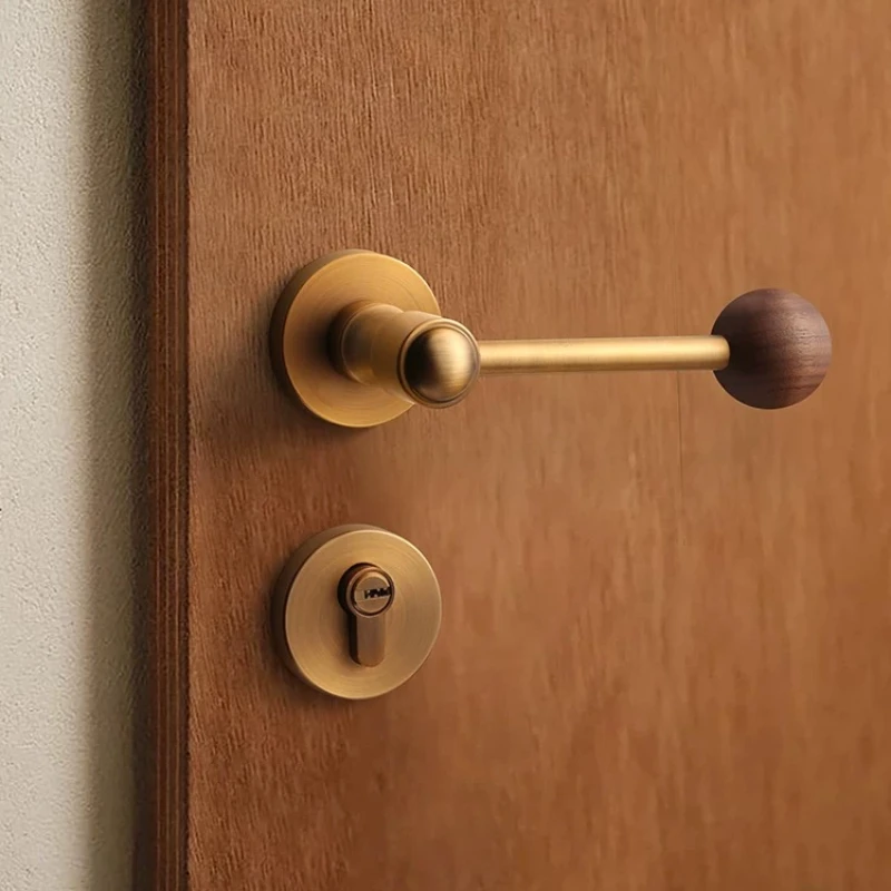 Magnetic Silent Privacy Lock Black Walnut Split Retro Door Knob Vintage Handle for Bedroom Interior Room Latch Mid Century