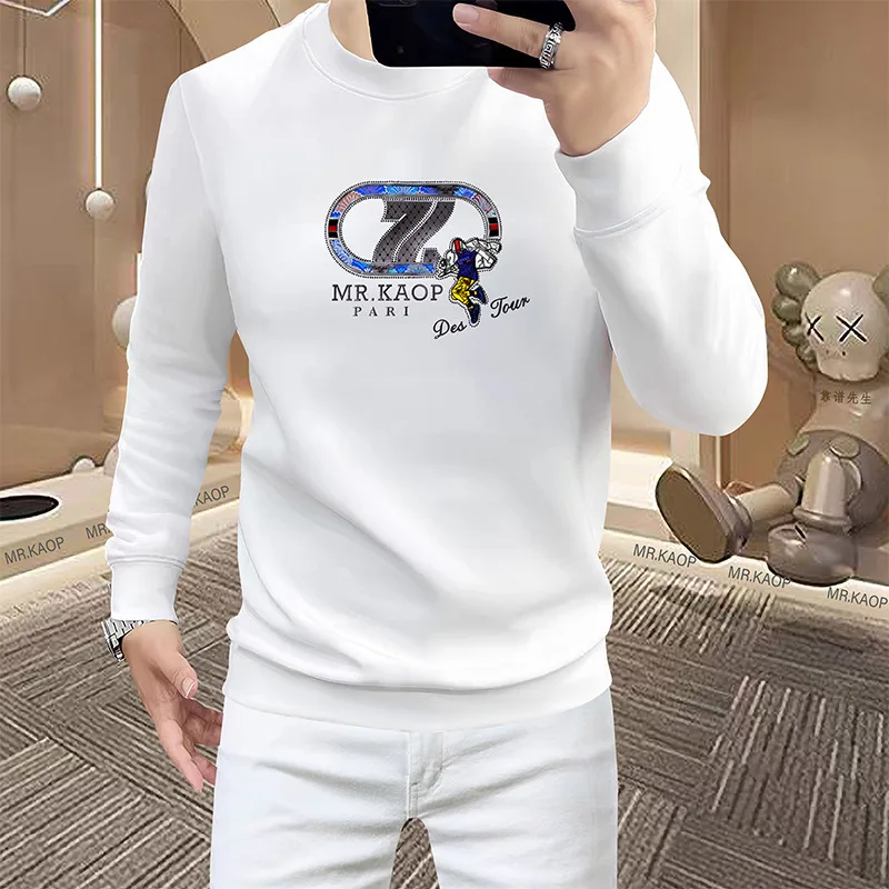 

Men's Hoodie Light Luxury Sweatshirt Long Sleeve Crew Neck Hoodie European Streetwear Rhinestone Letter Casual Upper Clothing ﻿