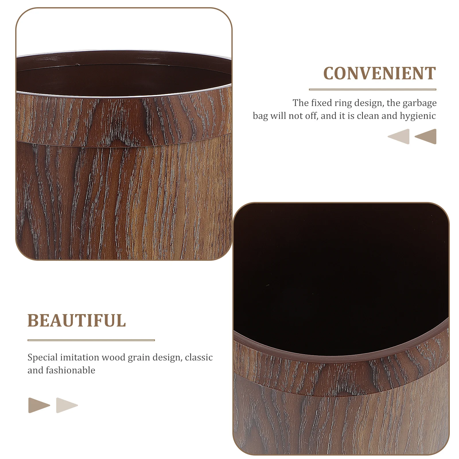 

1 шт., мусорный бак, пластиковый мусорный бак с имитацией древесного зерна, нескользящий стабильный контейнер для мусора для домашнего офиса, использования в отеле