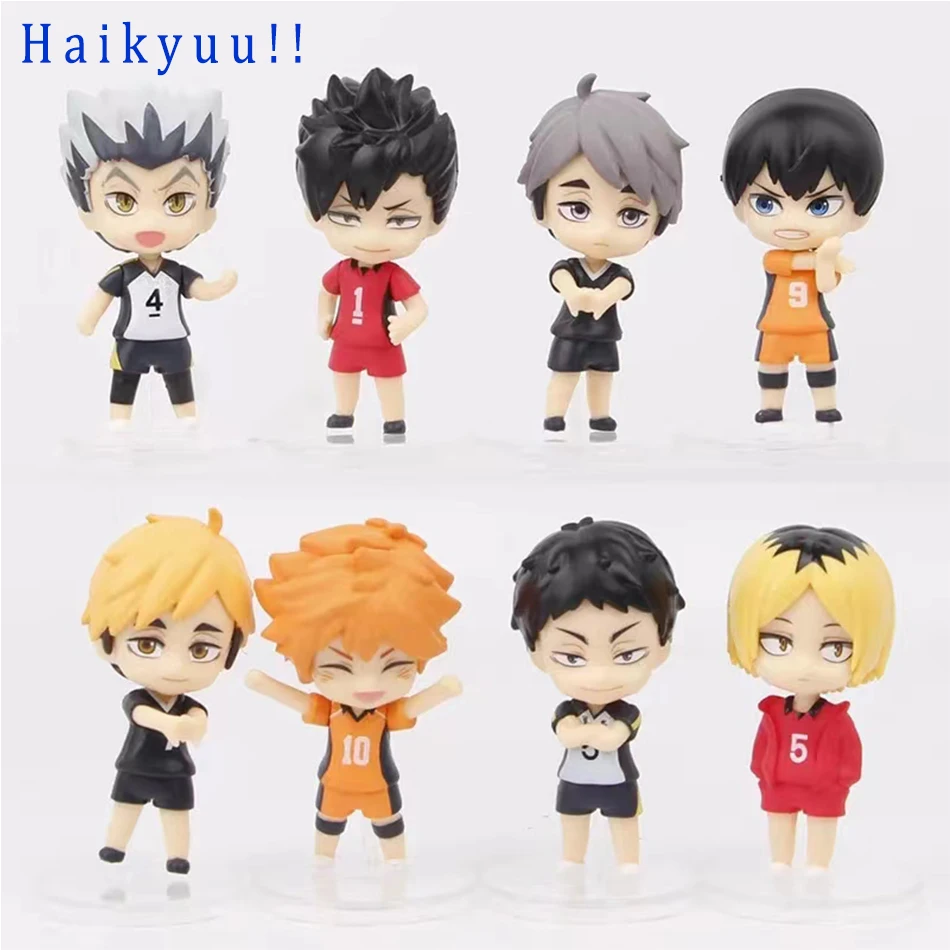 8 Pcs/Set Second Generation Haikyuu Volleyball Junior Figure Q Version 7.5cm Shoyo Hinata Sugawara Koushi Wholesale Dolls