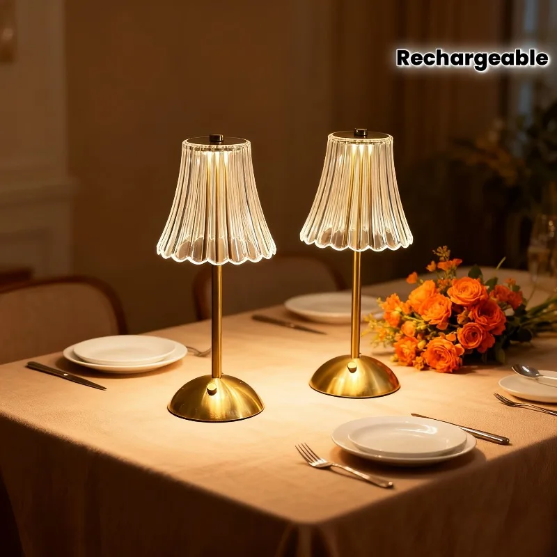 

1/2pcs Crystal Wireless Table Light Rechargeable Golden Retro LED Table Lamp 3 Color LED Touch Light for Bedroom Living Room