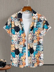 Camisa de manga corta con estampado 3D de gato para hombre, camisas hawaianas de moda, ropa diaria informal, Harajuku, Unisex