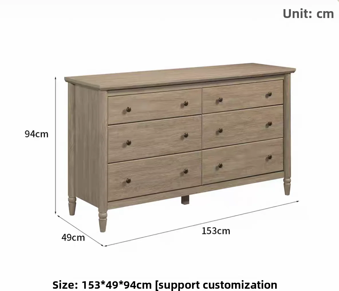 Luxury Oak American-Style 6-Bucket Dressing Table Cabinet Luxury Bedroom Furniture with Storage