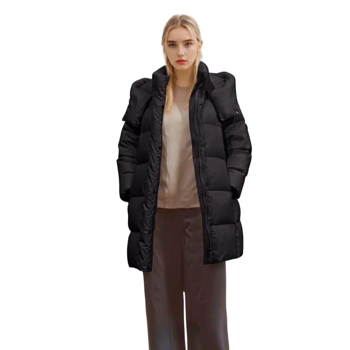 Winter New Women's Down Jacket Commuting Hooded Straight Tube White Duck Down Windproof Jacket