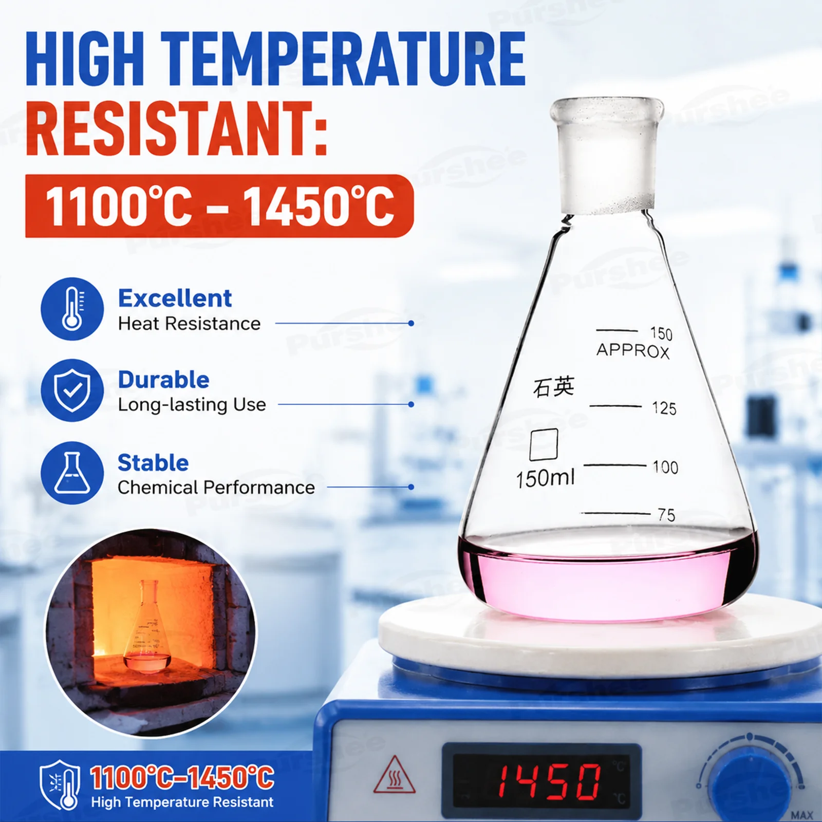 JGS-2 Quarz-Erlenmeyerkolben 50ml 100ml 150ml 250ml Hochtemperaturbeständiger Graduierter Konischer Kolben Labor-Messglaswaren – Detail 4